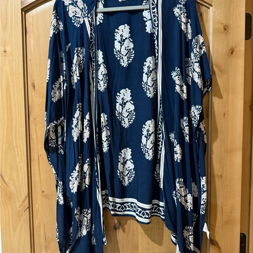 Navy Blue Floral Kimono Cardigan